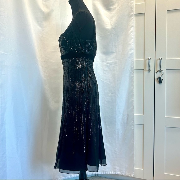 Jovani black sequin silk velvet sleeveless spaghetti strap A-line midi dress 12 - Picture 5 of 16